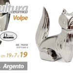 VOLPE FOX CERAMICA ARGENTO LUCIDO BOMBONIERA SOPRAMMOBILE ARREDO MODERNO 19cm