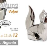 VOLPE IN CERAMICA COLORE ARGENTO SMALTATA Soprammobile STATUETTA Elegante 12 cm