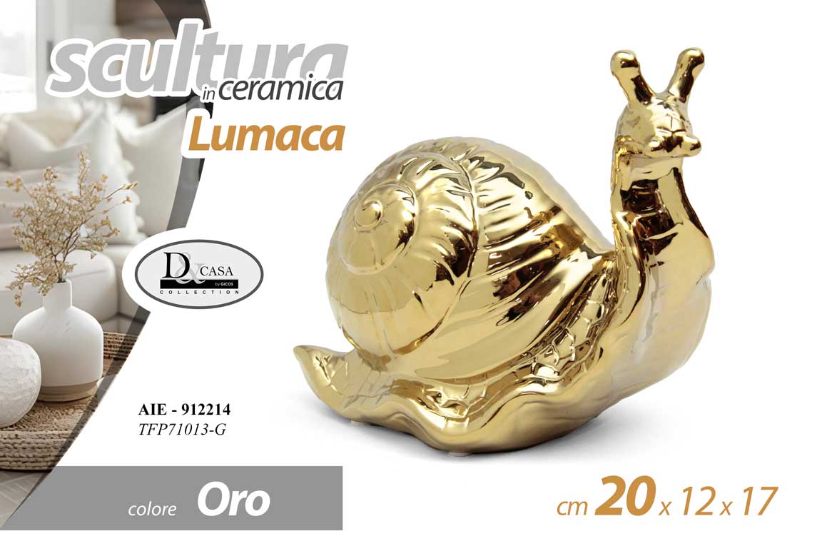 8025569912214 LUMACA CERAMICA ORO BOMBONIERA SOPRAMMOBILE DESIGN MODERNO ARREDO CASA 20*17 CM - immagine 1