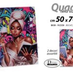 QUADRO STAMPA SU TELA Canvas LEGNO Ragazza Africana Nera Donna ASSOR 50*70 cm