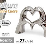 MANI CUORE CERAMICA ARGENTO LUCIDO BOMBONIERA SOPRAMMOBILE ARREDO MODERNO 23*16