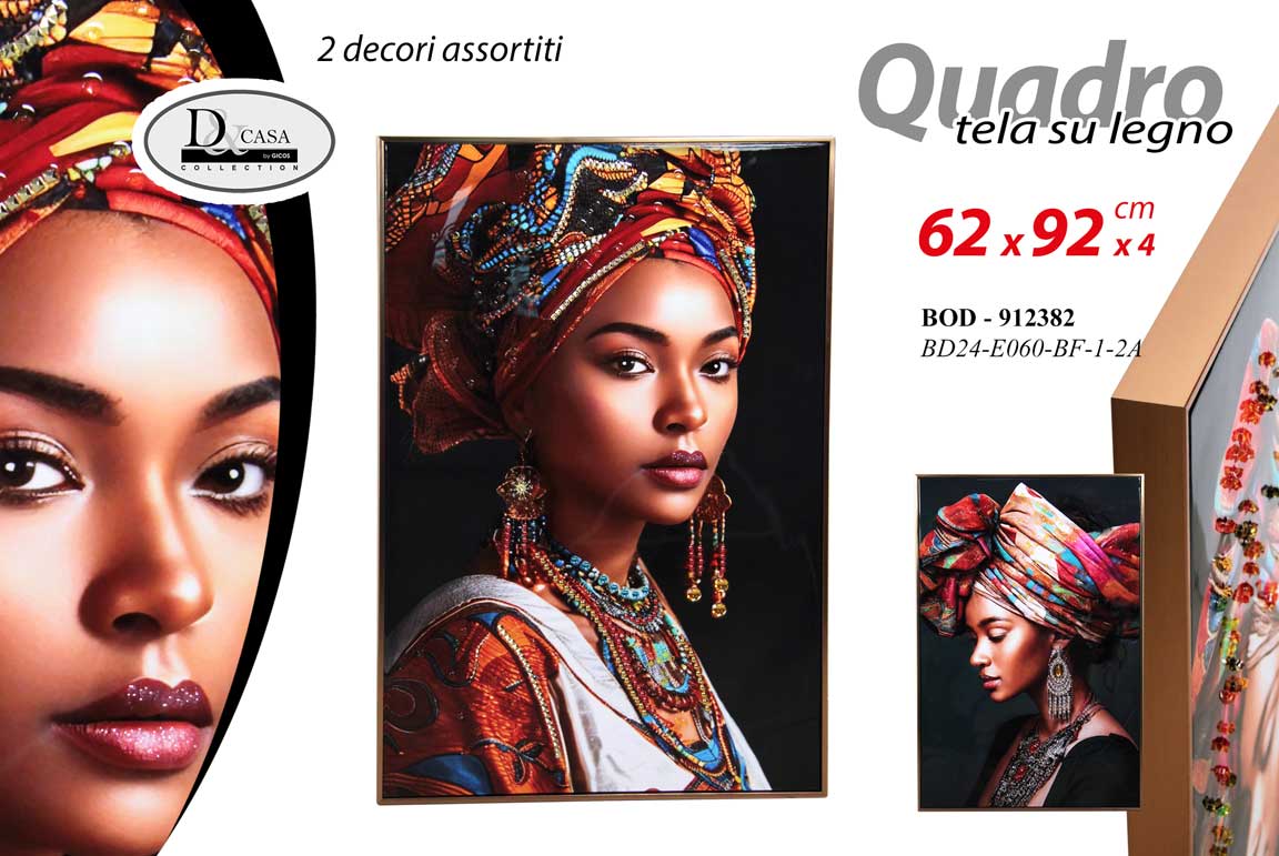 8025569912382 QUADRO STAMPA SU TELA Canvas LEGNO Donna RAGAZZA AFRICA AFRICANA ASSORT 92*62 cm - immagine 1