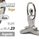 DONNA YOGA CERAMICA ARGENTO LUCIDO BOMBONIERA SOPRAMMOBILE MODERNO ZEN 23cm