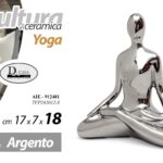 DONNA YOGA CERAMICA ARGENTO LUCIDO BOMBONIERA SOPRAMMOBILE MODERNO ZEN 18 cm