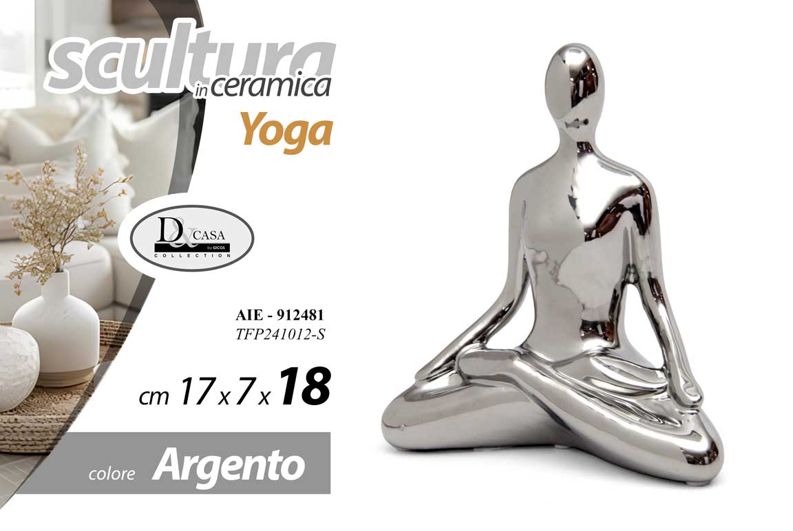 8025569912481 DONNA YOGA CERAMICA ARGENTO LUCIDO BOMBONIERA SOPRAMMOBILE MODERNO ZEN 18 cm - immagine 1