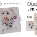 QUADRO STAMPA SU TELA Canvas LEGNO Ragazza Donna FIORI IN TESTA ASSORT 45*45cm