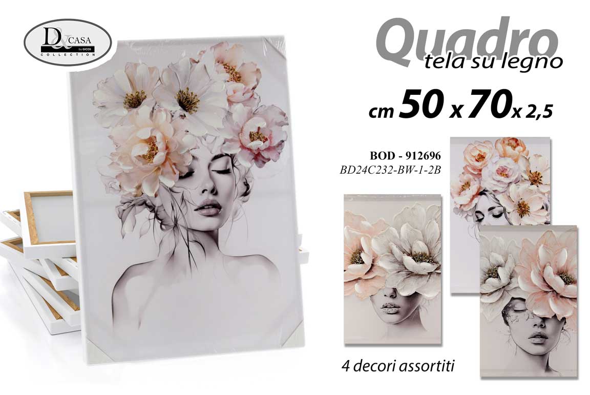 8025569912696 QUADRO STAMPA SU TELA Canvas LEGNO Ragazza Donna FIORI IN TESTA ASSORT 50*70cm - immagine 1
