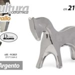 CAVALLO CERAMICA ARGENTO LUCIDO BOMBONIERA SOPRAMMOBILE ARREDO MODERNO 21cm