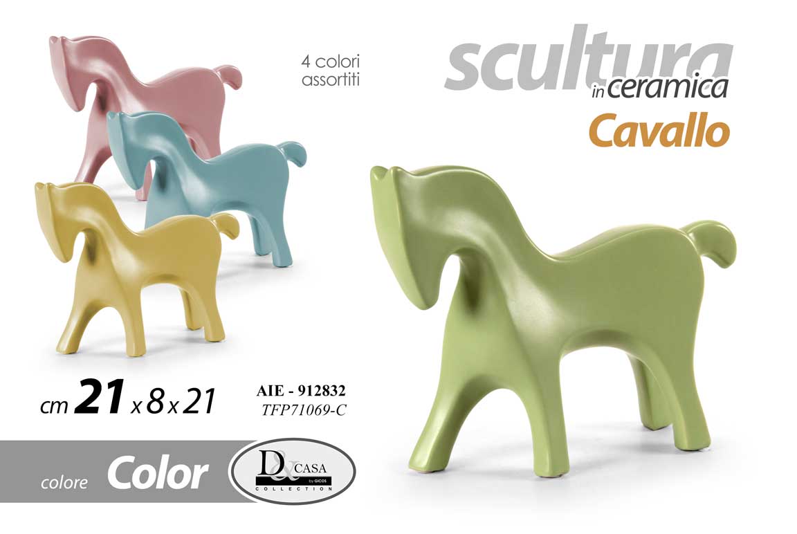 8025569912832 CAVALLO SOPRAMMOBILE BOMBONIERA SCULTURA CERAMICA MODERNO COLOR ASS 21CM - immagine 1