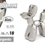 CANE PALLONCINO CERAMICA ARGENTO BOMBONIERA BALLOON SOPRAMMOBILE MODERNO 18 cm