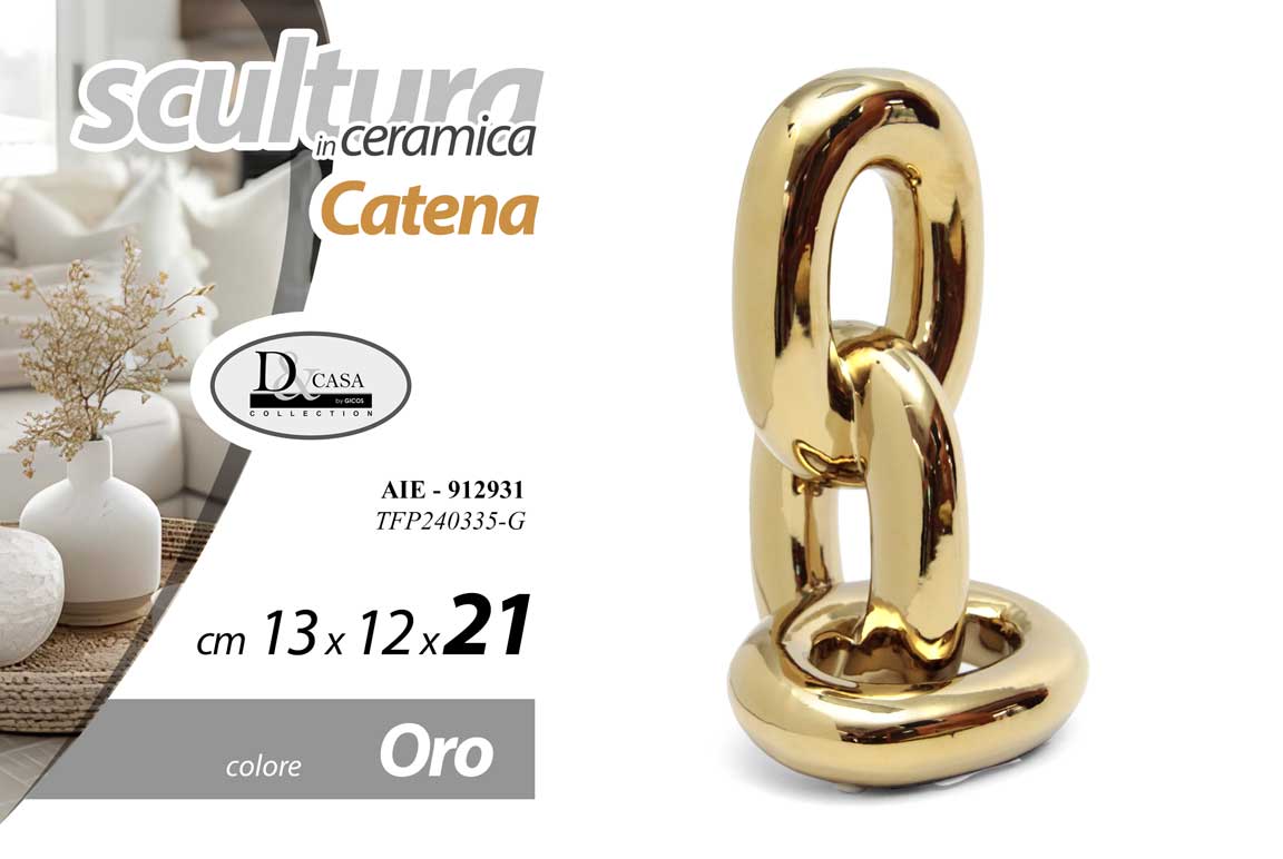 8025569912931 CATENA CERAMICA ORO COLOR BOMBONIERA SOPRAMMOBILE DESIGN MODERNO SMALTATA 21 cm - immagine 1