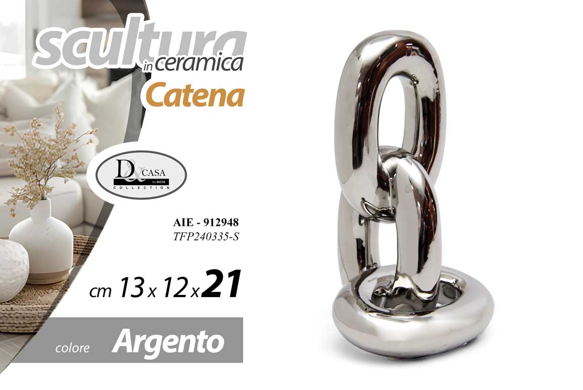 8025569912948 CATENA CERAMICA ARGENTO BOMBONIERA SOPRAMMOBILE DESIGN MODERNO SMALTATA 21 cm - immagine 1