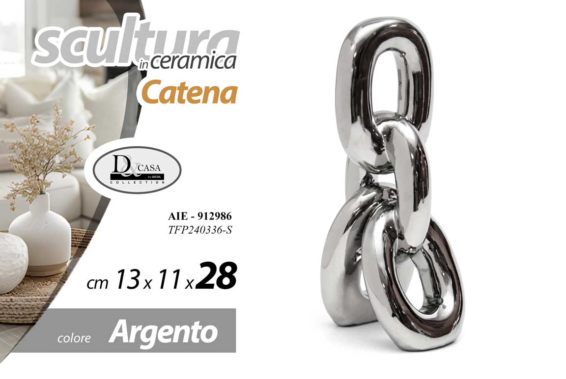 8025569912986 CATENA CERAMICA ARGENTO BOMBONIERA SOPRAMMOBILE DESIGN MODERNO SMALTATA 28 cm - immagine 1