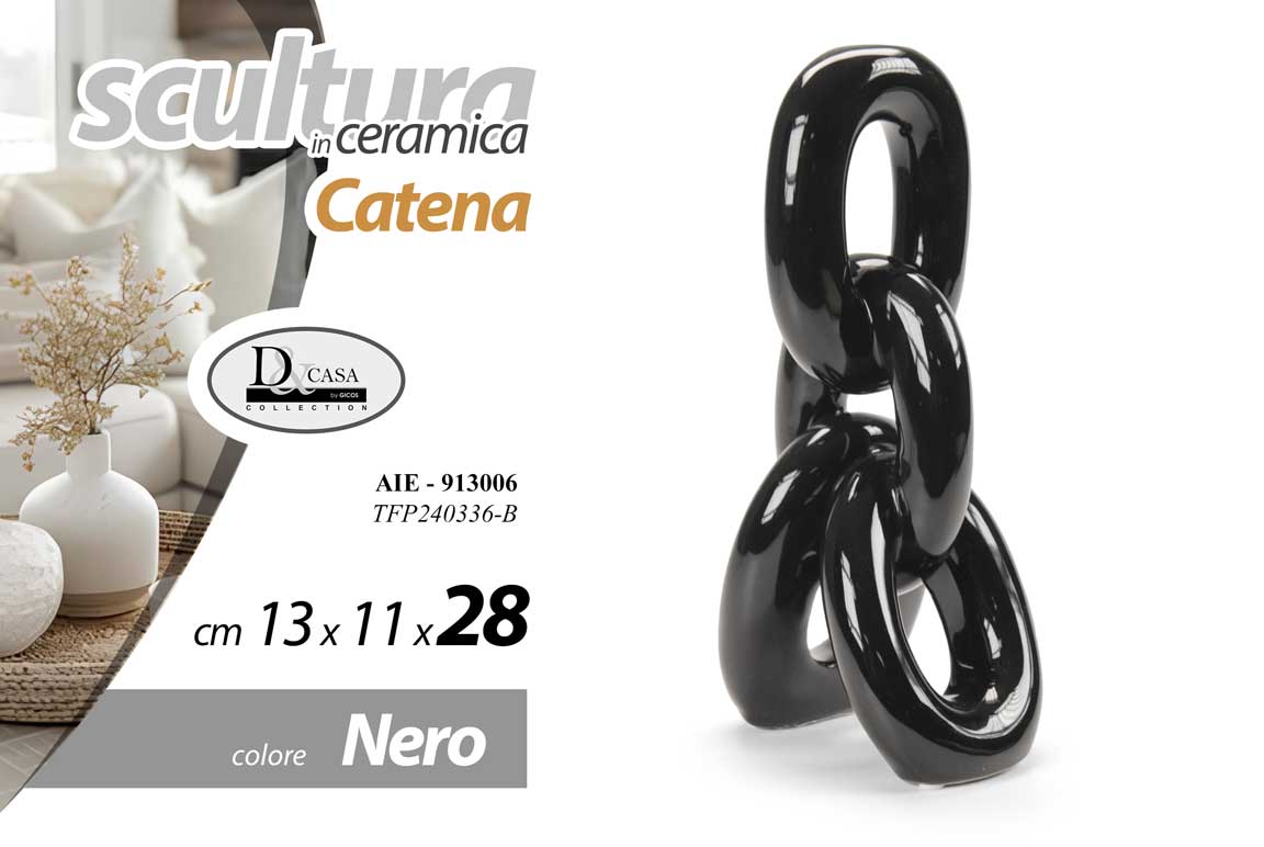 8025569913006 CATENA CERAMICA NERA BOMBONIERA SOPRAMMOBILE DESIGN MODERNO SMALTATA 28 cm - immagine 1