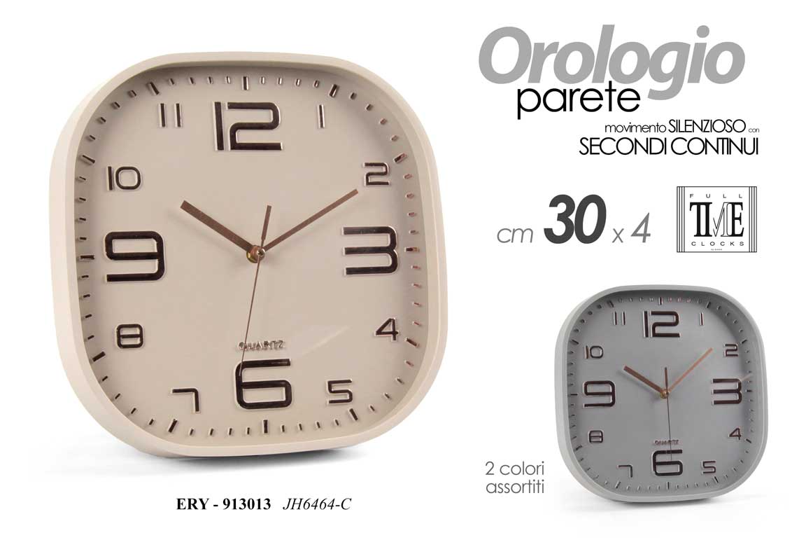 8025569913013 OROLOGIO DA PARETE QUADRATO MODERNO VINTAGE SILENZIOSO GRIGIO BEIGE ASS ABS 30cm - immagine 1