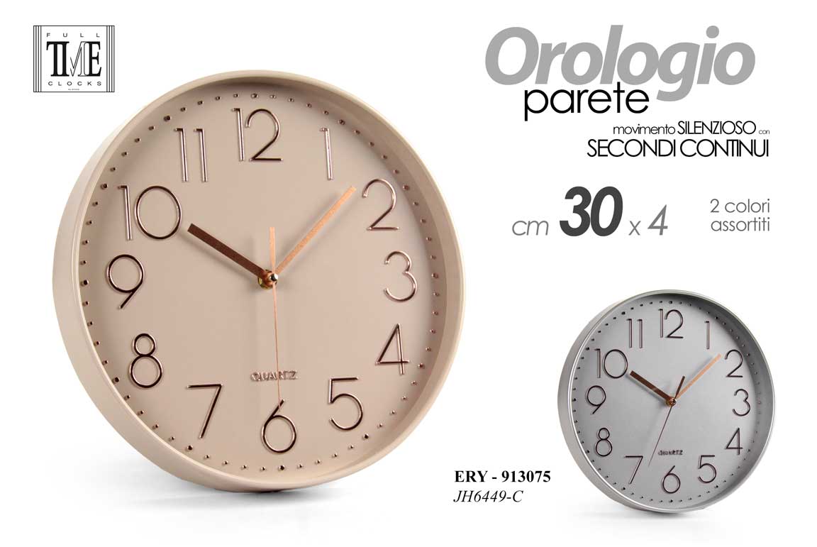 8025569913075 OROLOGIO DA PARETE TONDO MODERNO CLASSICO SILENZIOSO CHIC COLOR ASSORT ABS 30*4 - immagine 1