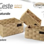 3 CESTINI RETTANGOLARE CESTA CUCINA BAGNO METALLO INTRECCIO NATURALE 40-35-30cm