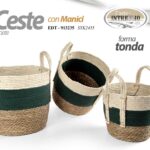 3 CESTE TONDE MANICO CESTA ARREDO ACCESSORI CUCINA BAGNO CORDA COLOR Ø32/30/28cm