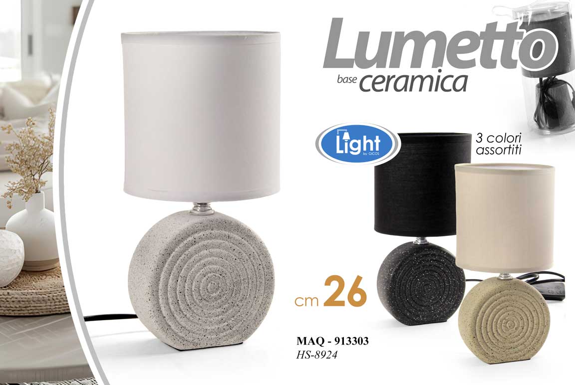 8025569913303 LAMPADA LUMETTO ABAT JOUR DA TAVOLO SCRIVANIA CAMERA CERAMICA TONDO ASSORT 26 cm - immagine 1