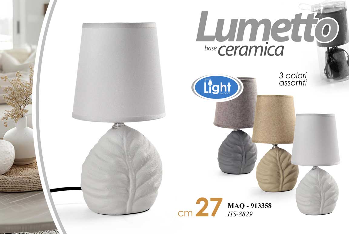 8025569913358 LAMPADA LUMETTO ABAT JOUR DA TAVOLO SCRIVANIA CAMERA CERAMICA FOGLIA ASSORT 27cm - immagine 1