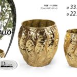 2 CACHEPOT METALLO VASO PORTA PIANTA MARTELLATO FIORI CLASSICO MODERNO h 34/29cm