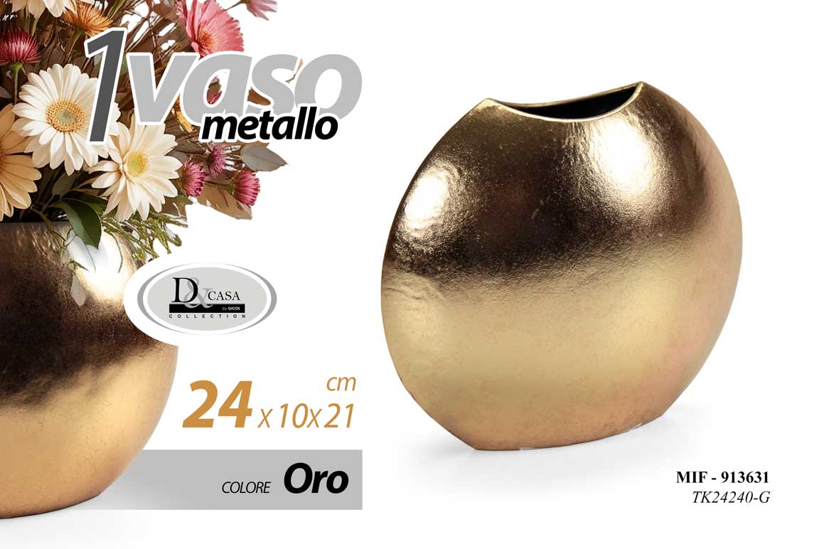 8025569913631 VASO METALLO COLOR ORO DA TAVOLO TERRA DESIGN CLASSICO MODERNO FIORI 24*10*21 cm - immagine 1