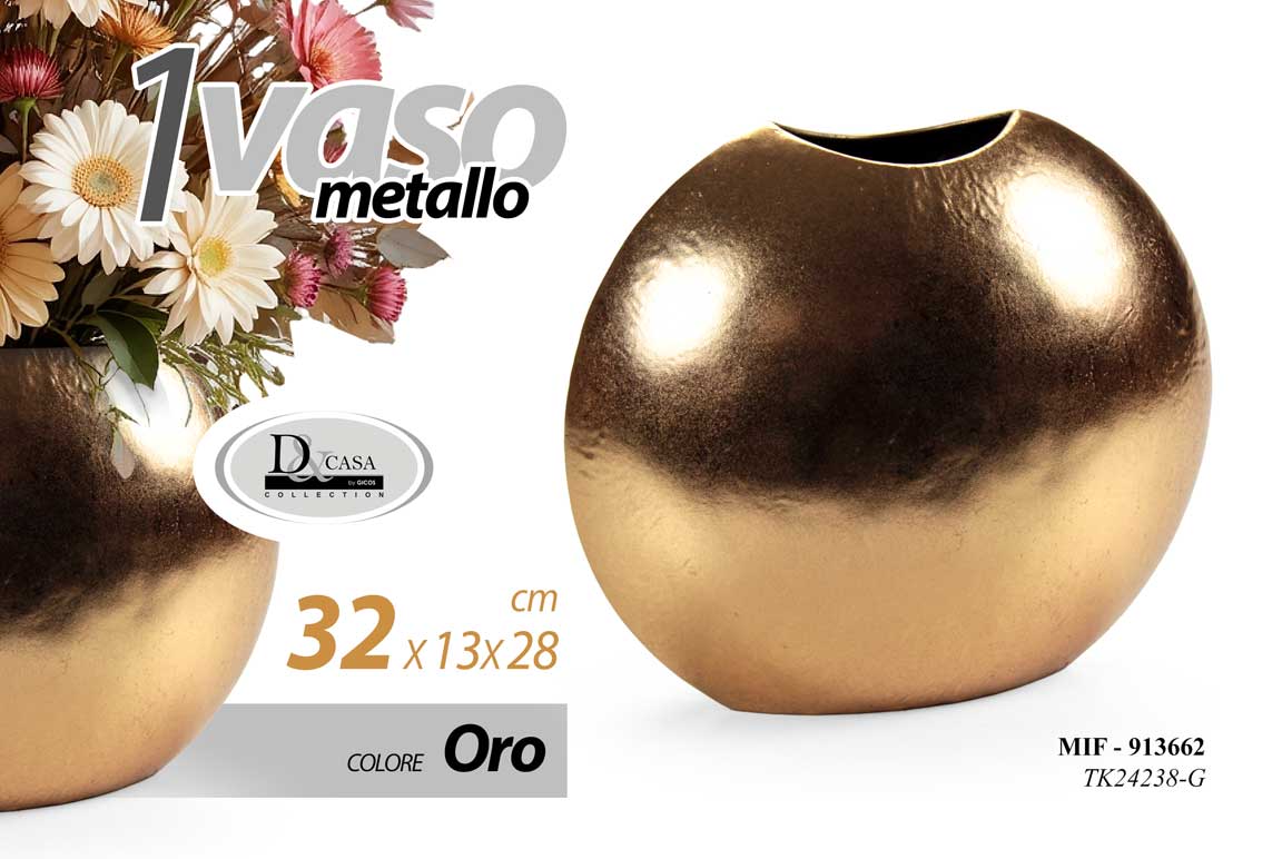 8025569913662 VASO METALLO COLOR ORO DA TAVOLO TERRA DESIGN CLASSICO MODERNO FIORI 32*13*28 cm - immagine 1