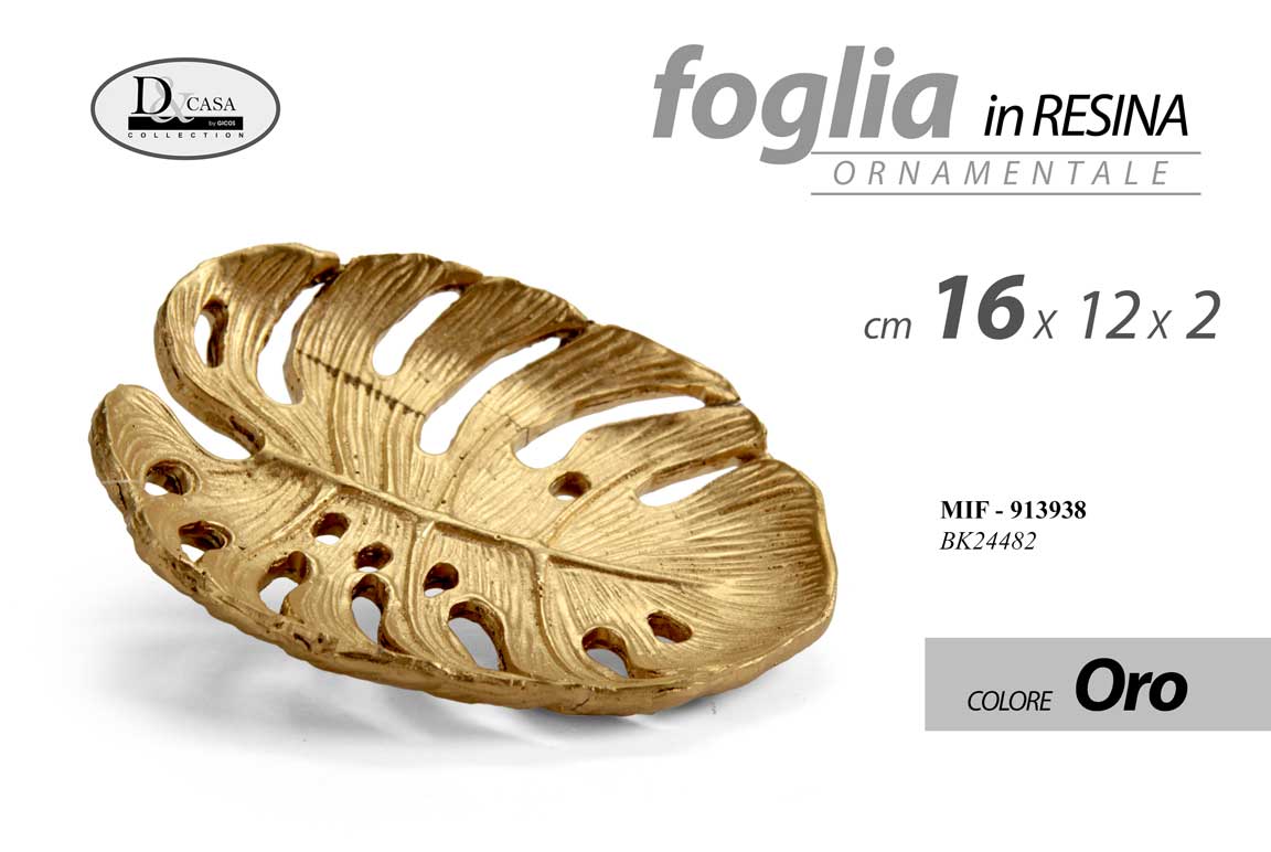 8025569913938 FOGLIA CENTROTAVOLA VASSOIO ORNAMENTALE RESINA ORO CLASSICO MODERNO 16*12*2 cm - immagine 1