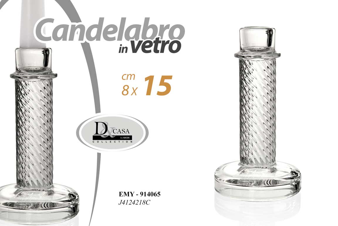8025569914065 CANDELABRO CANDELIERE PORTACANDELA VETRO TRASPARENTE VINTAGE MODERNO 15*8 CM - immagine 1