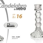 CANDELABRO CANDELIERE PORTACANDELA VETRO TRASPARENTE VINTAGE MODERNO 16*8 CM