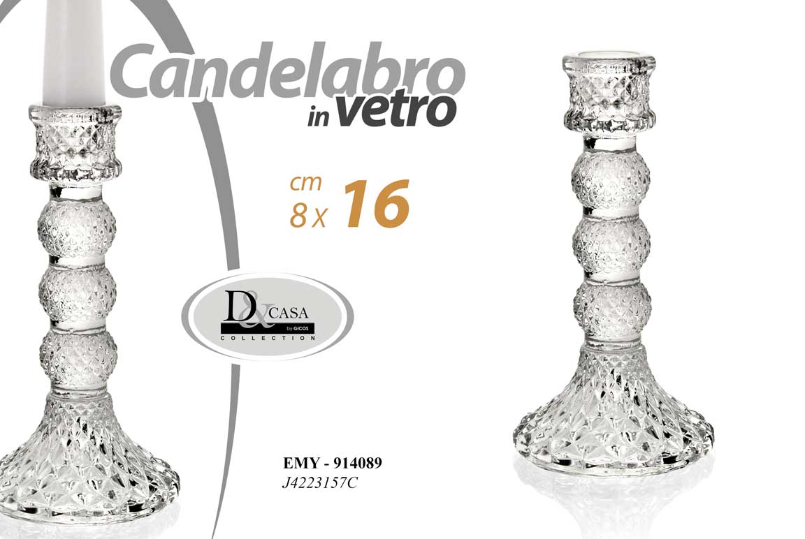 8025569914089 CANDELABRO CANDELIERE PORTACANDELA VETRO TRASPARENTE VINTAGE MODERNO 16*8 CM - immagine 1