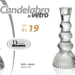 CANDELABRO CANDELIERE PORTACANDELA VETRO TRASPARENTE VINTAGE MODERNO 19*8 CM