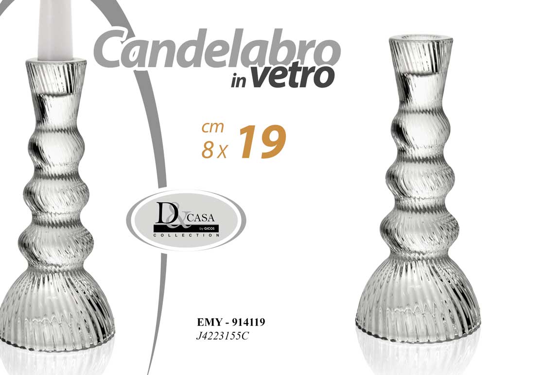 8025569914119 CANDELABRO CANDELIERE PORTACANDELA VETRO TRASPARENTE VINTAGE MODERNO 19*8 CM - immagine 1