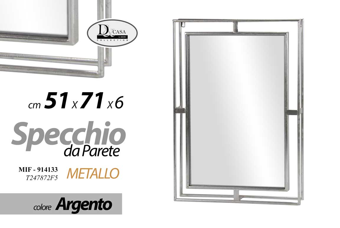 8025569914133 SPECCHIO PARETE METALLO ARGENTO RETTANGOLARE SPECCHIERA CLASSICO MODERNO 71*51cm - immagine 1