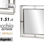 SPECCHIO DA PARETE QUADRATO METALLO ARGENTO SPECCHIERA CLASSICO MODERNO 51 CM