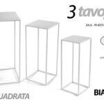 SET 3 TAVOLINI FORMA QUADRATA COLONNINE METALLO BIANCO TAVOLO PIANTA 70/60/50 cm