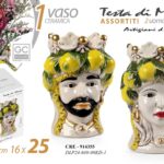 VASO TESTA DI MORO UOMO DONNA STIL SICILIA CENTROTAVOLA LIMONI 25*16 cm