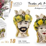 VASO TESTA DI MORO UOMO DONNA STIL SICILIA CERAMICA CENTROTAVOLA 18*13 cm
