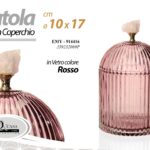 SCATOLA PORTA GIOIE ACCESSORI BAGNO BOMBONIERA COPERCHIO VETRO ROSSO Ø10*17 CM