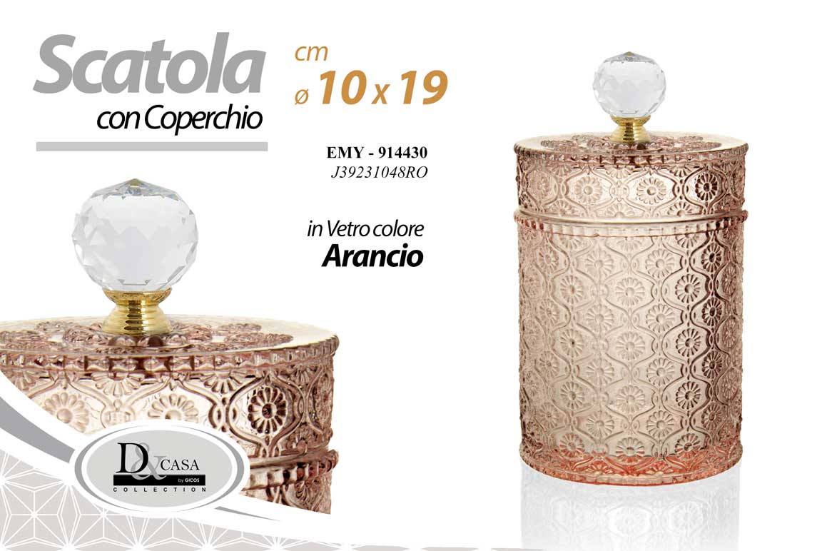 8025569914430 SCATOLA POTICHE ACCESSORI BAGNO PORTAGIOIE STIL Diamante VETRO ARANCIONE Ø10*19 - immagine 1