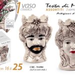 VASO TESTA DI MORO UOMO DONNA STIL SICILIA CERAMICA CENTROTAVOLA 25*16 cm