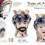 VASO TESTA DI MORO UOMO DONNA STIL SICILIA CERAMICA CENTROTAVOLA 18*13cm