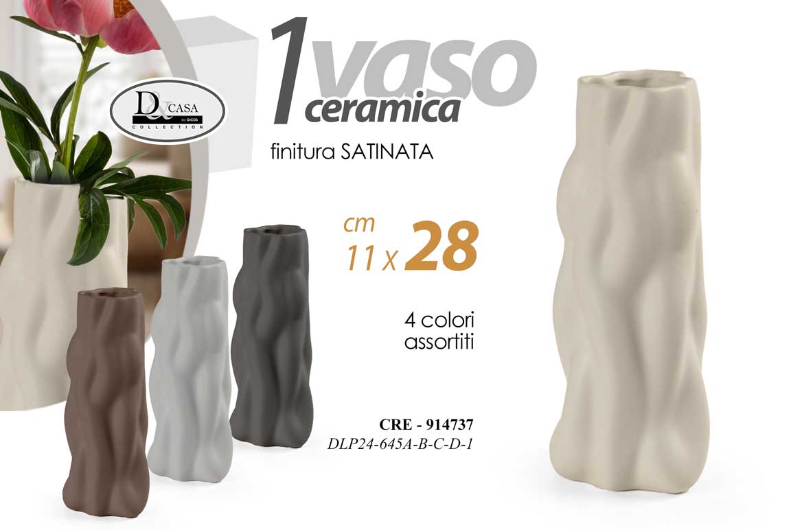 8025569914737 VASO FIORI SATINATO DESIGN CERAMICA CLASSICO MODERNO VINTAGE ONDULATO ASSOR 28cm - immagine 1