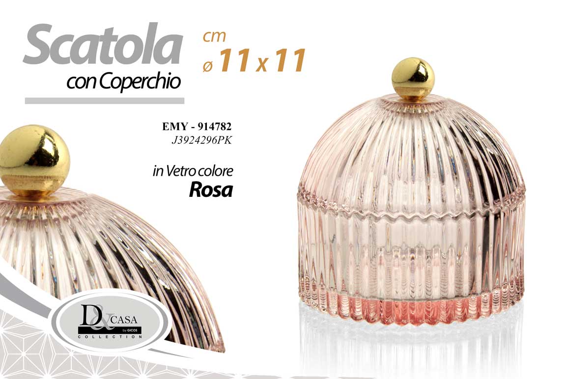 8025569914782 PORTAGIOIE SCATOLA BOMBONIERA PORTA CONFETTI COPERCHIO VETRO ROSA Ø11*11 CM - immagine 1