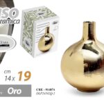 VASO FIORI CERAMICA ORO COLOR DESIGN RIGATO COLLO STRETTO DESIGN MODERNO 19 CM