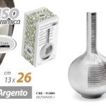 VASO FIORI CERAMICA ARGENTO DESIGN RIGATO COLLO STRETTO DESIGN MODERNO 26 CM