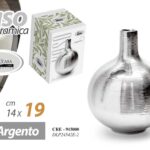 VASO FIORI CERAMICA ARGENTO DESIGN RIGATO COLLO STRETTO DESIGN MODERNO 19 CM