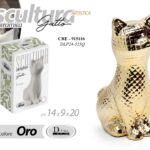 GATTO ART CERAMICA ORO BOMBONIERA SOPRAMMOBILE DESIGN MODERNO ARREDO CASA 20 CM