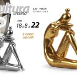 SCULTURA PENSATORE STATUA FIGURA SOPRAMMOBILE MODERNO RESINA ORO ARGENTO AS 22cm