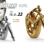 DONNA FIGURA FEMMINILE RELAX SOPRAMMOBILE MODERNO RESINA ORO ARGENTO ASSOR 22cm